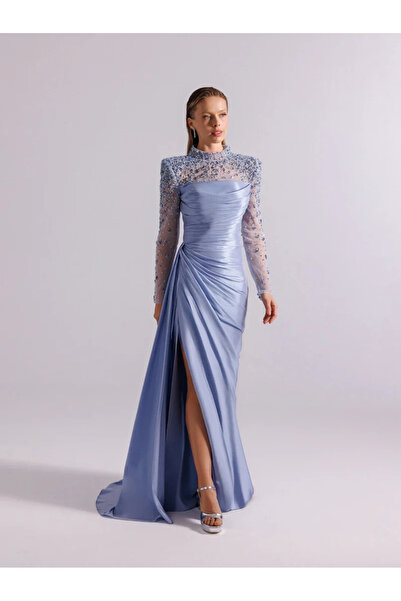 Kenzel Strapless Look, All-Cut-Out Dress with Stone Detailing and Slit