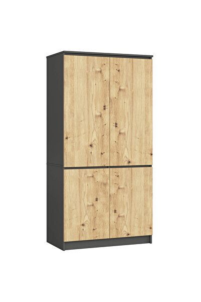 SERSIMO Dulap cu 4 uși, rafturi și bară pentru umerașe, 90x51x180 cm, gri gra...