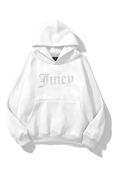 Trendiz Unisex Juiciy Taş Baskılı Sweatshirt Beyaz