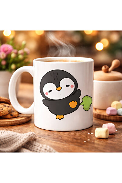 ELİZ BERRA MODA Porcelain Mug with Confused Penguin Design Model 89 – Fun, Ch...