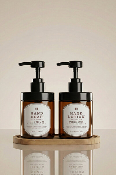 Kloppenhug Set of 2 Amber Glass Soap Dispensers - 220 ml Liquid Soap and Loti...