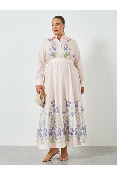 Styli Plus Size Pink Floral Print Maxi Dress