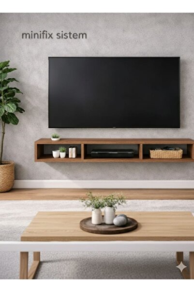ADIM EBATLAMA Dekoratif Raflı Duvar Tv Ünitesi Üç Bölmeli Atlantik Çam 130