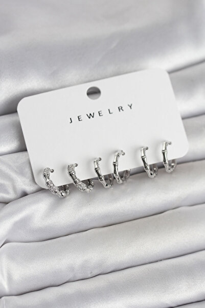 BSRE Silver Color Brass Bone Model 3 Pair Women's Earring Set