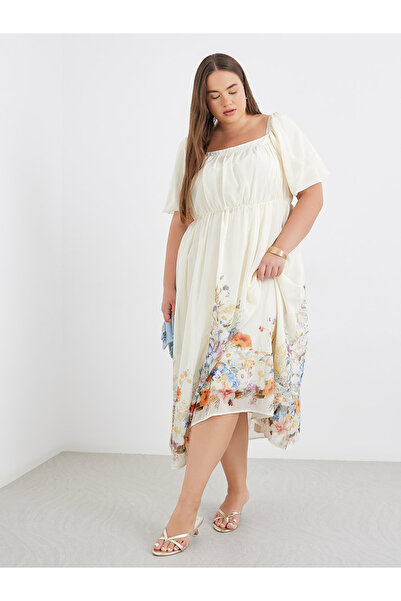 Styli Plus Midi Dress with Square Neck