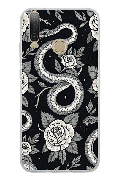 FLAMENKO حافظة هاتف شفافة بنمط الوردة السوداء والثعبان متوافقة مع جهاز Genera...