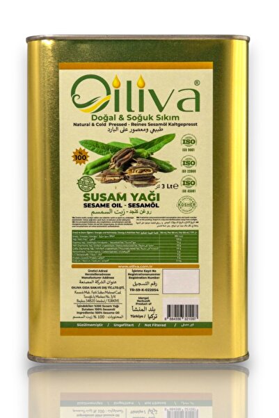 OILIVA GIDA SAN. VE DIŞ TİC. LTD. ŞTİ. 3 Litre Soğuk Sıkım Susam Yağı – %100 ...