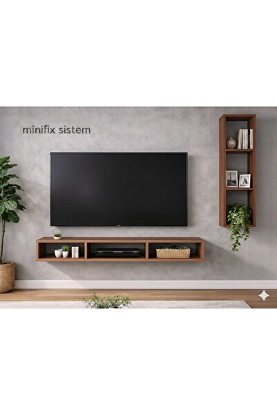 ADIM EBATLAMA Dekoratif Duvar Rafı - Tv Ünitesi 2 Parçalı Atlantik Çam 130x90