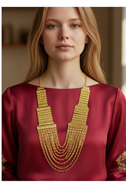 BİJU YILMAZ 22K Altın Kaplama Urfa Akıtması Madonna Kolye - 2622ko03