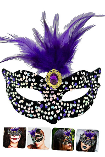 CT STONES Black Velvet Colorful Sequined Purple Feather Purple Stone Party Ma...