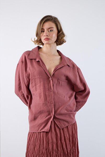 SHILSEE BEUTİQUE قميص نسائي طويل بدون أكتاف من قماش تينسل بلون القرفة