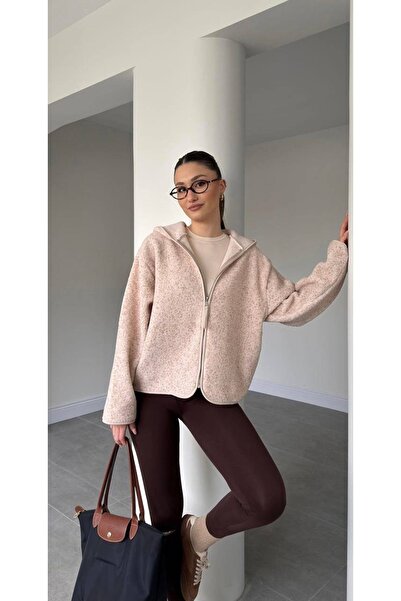 Mzr Collection KADIN KAPÜŞONLU FERMUARLI PELUŞ SWEATSHİRT