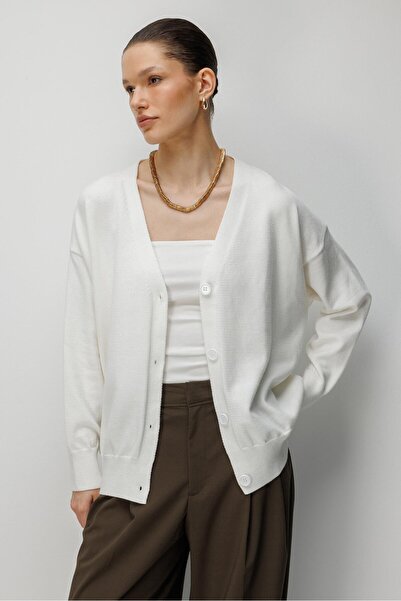 Mixray 7023 women's buttoned basic premium cardigan natural