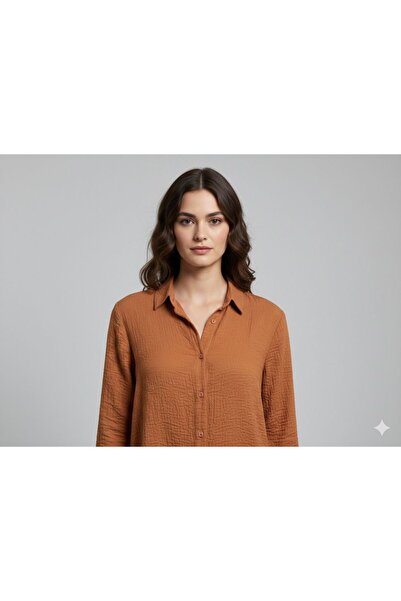 Mess Trend Tarzınla Fark Yarat Cinnamon Color Loose Fit Textured Shirt