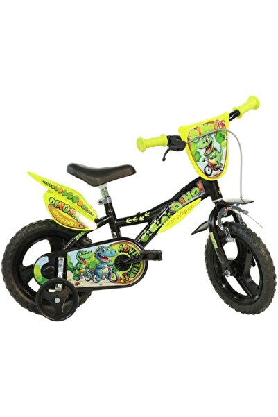 Dino Bikes Bicicletă Copii 12” Dinosaur, 3-5 Ani, Roți Ajutătoare, Frână Față