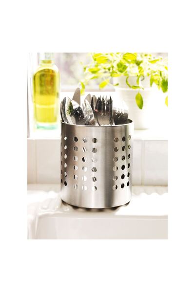 GÜNEŞ STORE'S Stainless Steel Cutlery Holder—Ordning - Countertop Spoon Rest—Perforated Kitchen Organizer