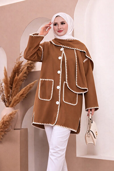gem volante Nakış Detaylı Double kumaş Oversize kesim Ceket & Şal Kombin Set