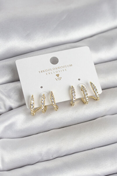 BSRE Gold Color Brass Zircon Stone Women's Earrings