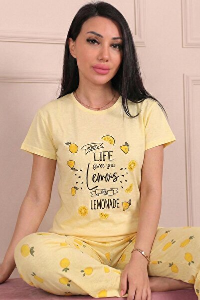 Niket Life Set de pijamale din bumbac pieptănat, cu mânecă scurtă, cu imprime...