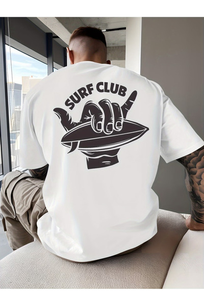 Rayan & Hoor Style Μπλουζάκι Unisex με στάμπα SURF, Oversize, από βαμβάκι, με...
