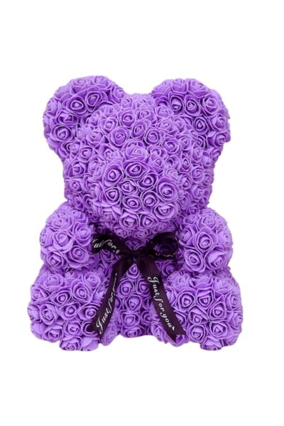 OEM Teddy Bear Made of Foam Roses with Bow, 25 cm, Purple