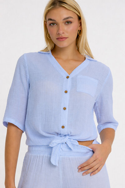 Heaven Ephesus Muslin Blouse - Muslin Front-Tie Shirt - Women's Muslin Shirt ...