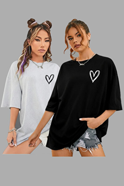 DAXİS Sportwear Company Pachet de 2 tricouri oversize pentru femei, cu imprim...