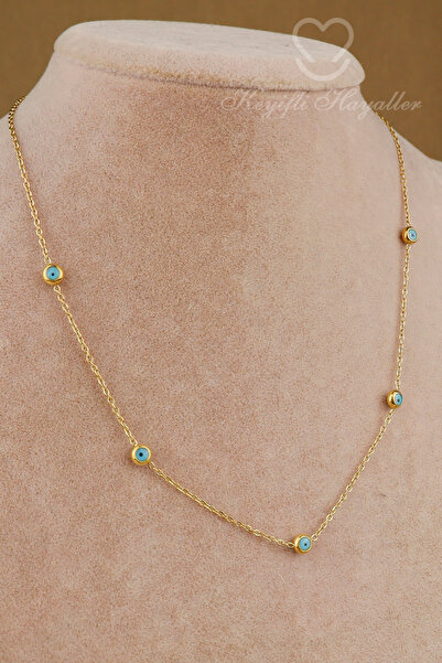 Keyifli Hayaller %100 Çelik Kolye - Çoklu Nazar Boncuklu Zincir Kararmaz Pasl...