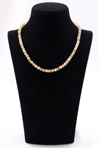 SAURACHI Sitrin Citrine Taşı Kolye Doğal Taş Dizi 6 mm