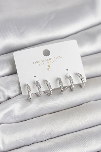 CT STONES Silver Color Brass Zircon Stone Women's Earrings