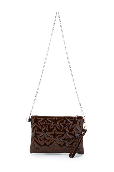 minebag Geantă de damă Star Stitched Clutch Star, din piele lacuită maro