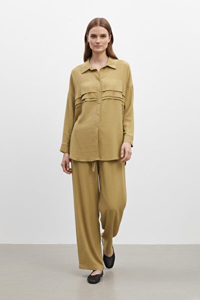 Puane Women's Pleated Detailed Fit Suit Olive 14423