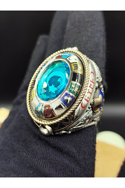 BİRİNCİHANE Erkek Gümüş Yüzük 16 Türk Devleti Bayraklı Osmanlı Armalı 925 Ayar