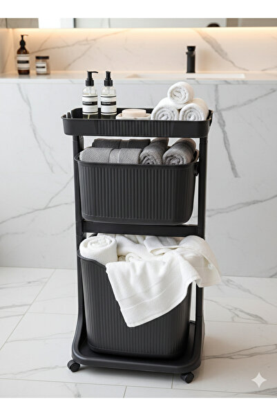 LeesHome Siyah tekerli Kat Kat Çok Amaçlı Organizer sebzelik banyo kirli sepe...