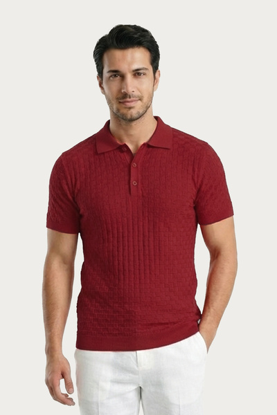 Pulltonic Men's Polo Collar Patterned Knitwear T-Shirt