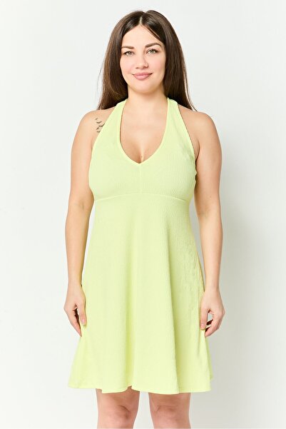 PROMOD Women Textured Mini Dress, Lime Green