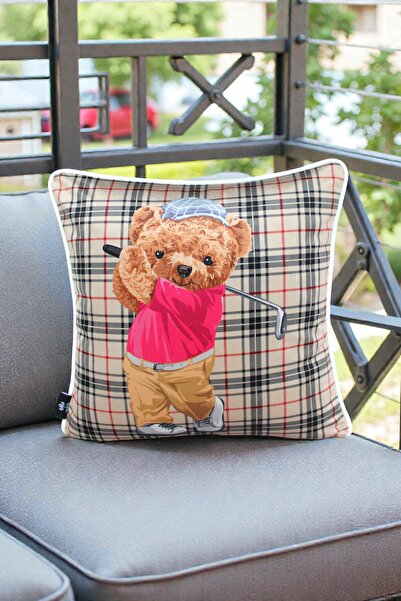 LUX VIE غطاء وسادة 45x45 سم بنمط دمية دب - قماش بيبي فيس أبيض مع سحاب خفي