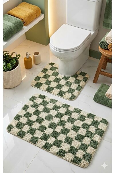 EUROBANO Chess Dama Patterned Latex Non-Slip Base Machine Washable 2-Piece Bo...