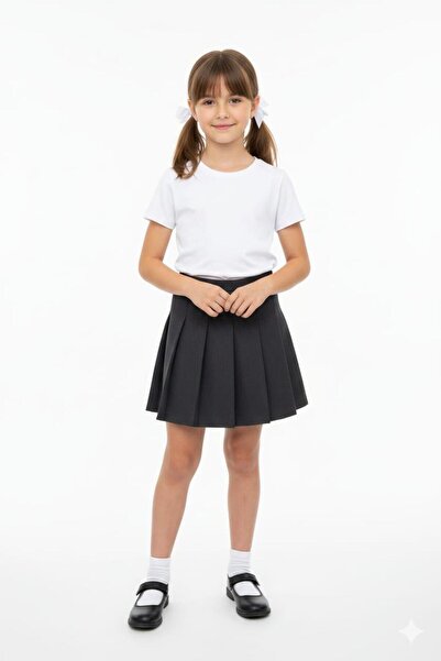 Panino Girl's Black Pleated Diver Fabric Mini Skirt - 456