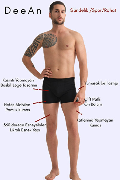 DeeAn Erkek 10'lu Pamuklu Likralı Esnek Kumaş Siyah Boxer Eko Paket