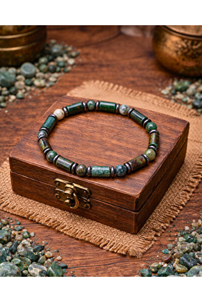 SUFİ TESBİH & ESANS VE HEDİYELİK Hint Akik Taşı Bileklik – Silindir Kesim Yeş...