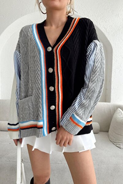 MODAMERSİ Women's Colorful Shirt Detailed Design Cardigan