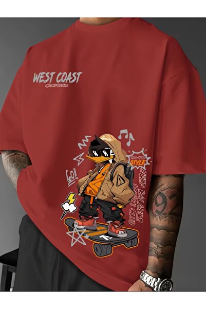 oneagılyazı Men's T-Shirt, West Coast Street Style "Skateboard Duck" Printed ...
