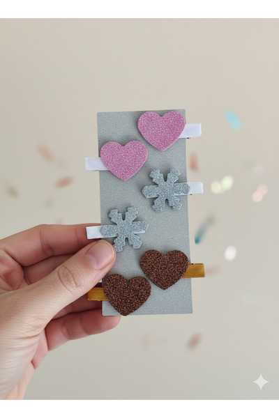 Jeevee Kız Çocuk Toka 6 adet Klipsli Kalp ve Kar tanesi