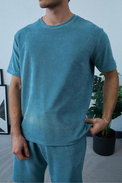 duo fideles Men's Oversize Wide Cut Cotton Self-Patterned Terry Fabric Basic ...