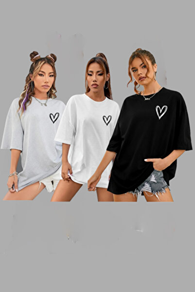 DAXİS Sportwear Company Pachet de 3 tricouri oversize pentru femei, cu imprim...