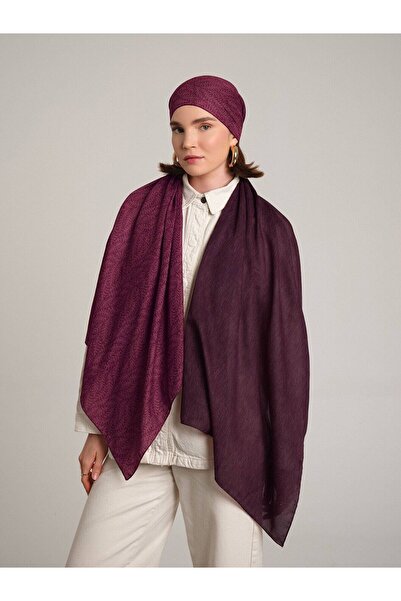 Ayshara Mist Plain Patterned Double-Sided Shawl - Cherry Claret Red