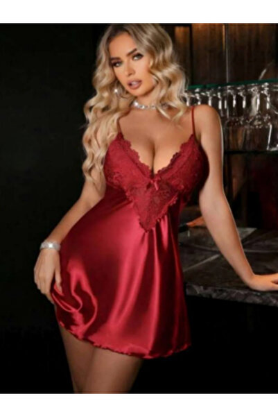 Pijamask Women's Red Lace Satin Dress