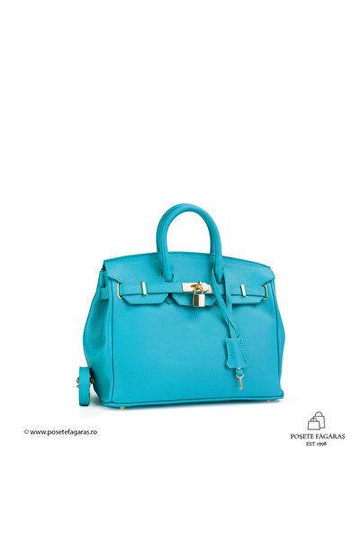 Posete Fagaras Baby Edith Leather Purse - Turquoise, Casual Bag Made of Genui...