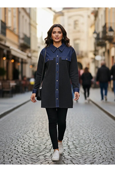 Invee Denim Detailed Shirt Jacket 7203 Anthracite